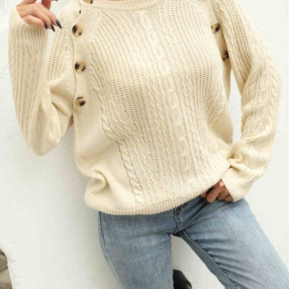 Cream Cowl Neck Cable Knit Sweater